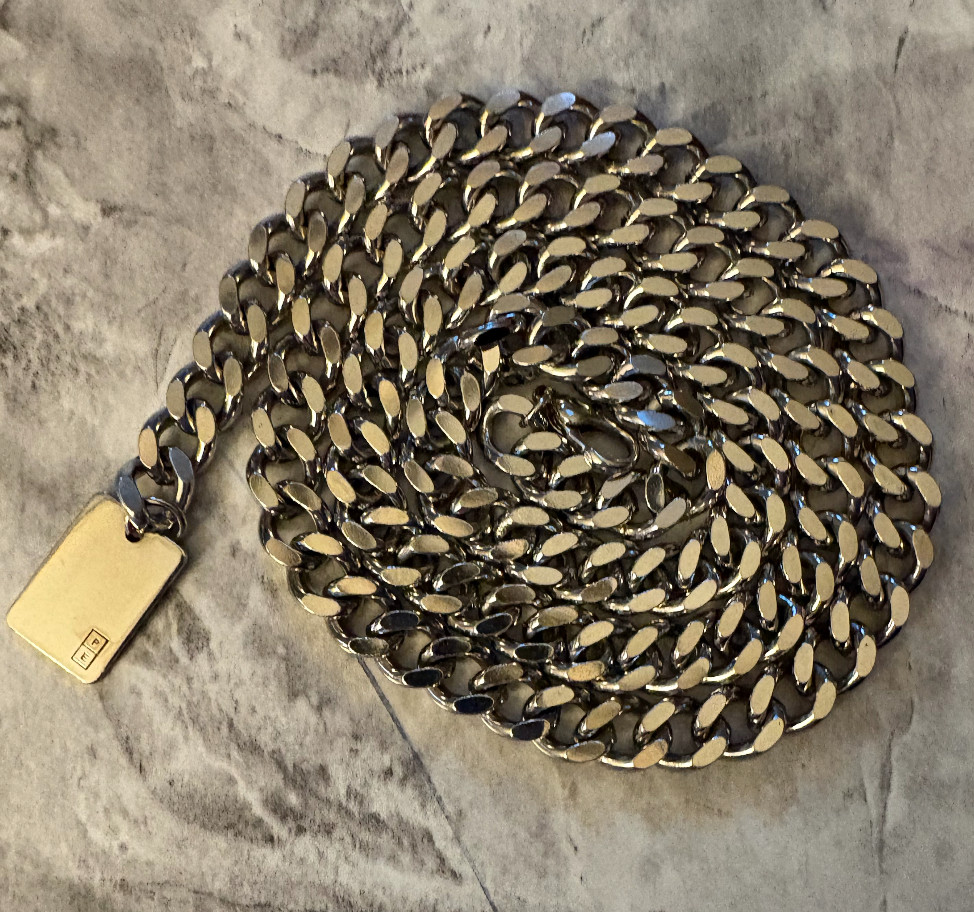 Chunky Miami Cuban Link 40 in Chain Stainless Steel w P E Engraved ID Tag