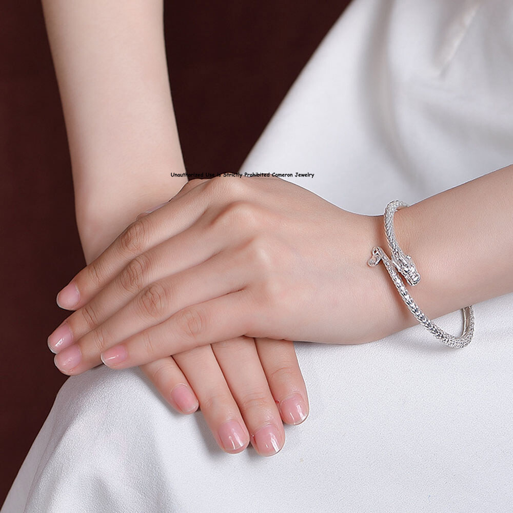 Pure S999 Fine Silver 999 Bracelet Men Women Dragon Open Bangle 26-27g