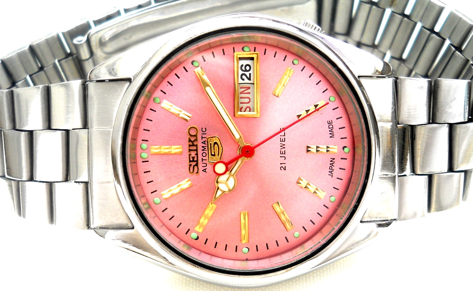 Vintage Seiko 6309 Automatic- Pink Sunburst Aftermarket Dial Men’s watch Japan