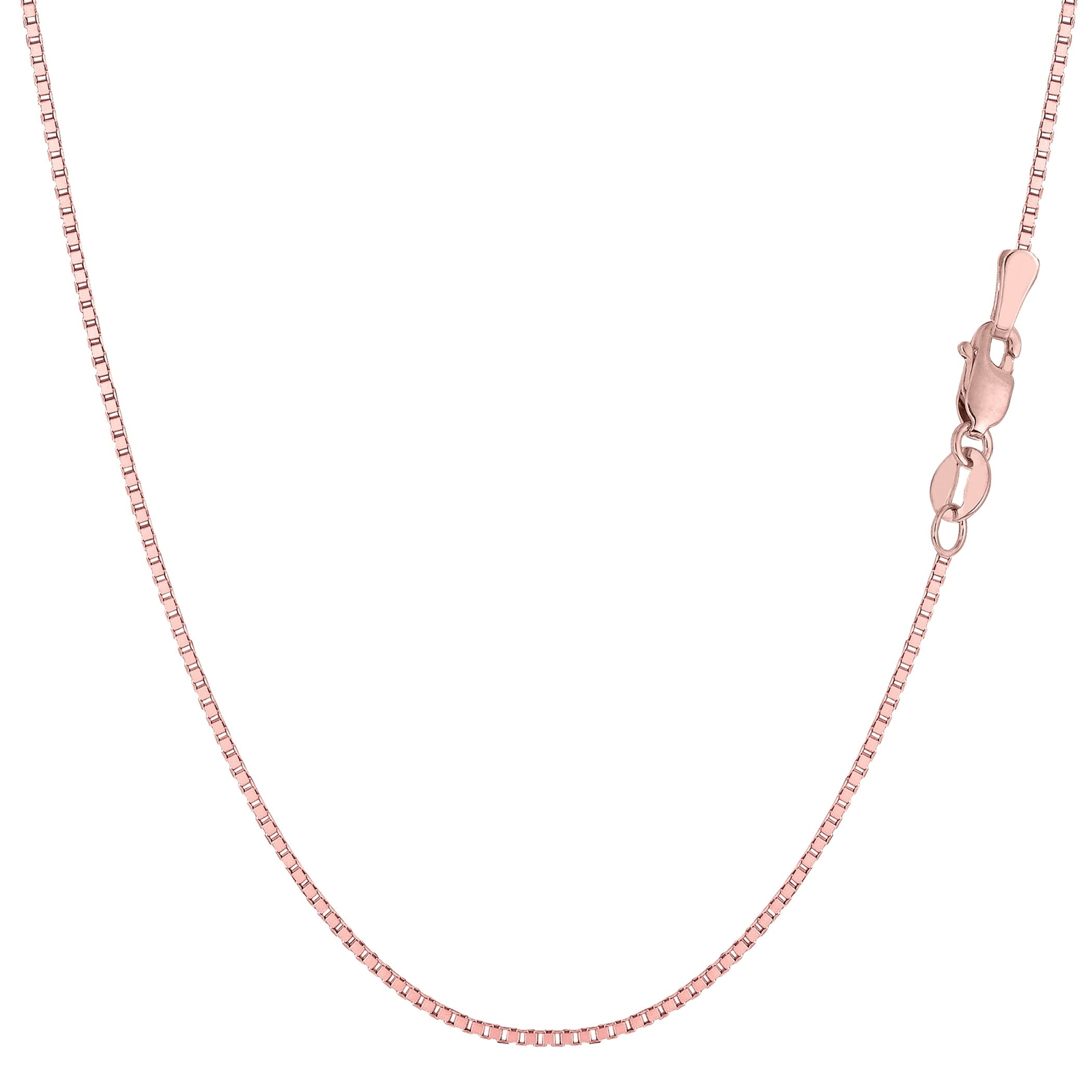14k Rose Solid Real Gold Mirror Box Chain Necklace, 0.8mm, 16″