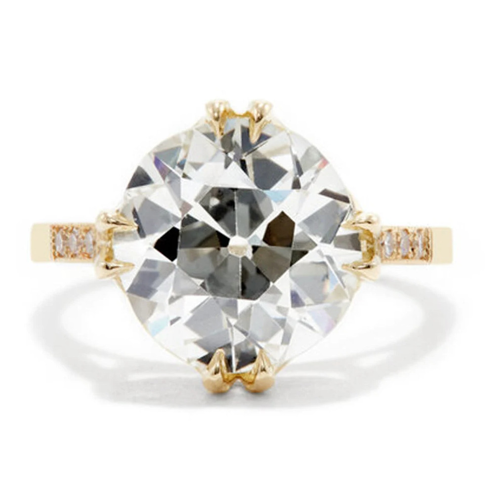 3.17 TCW Old Mine Round Cut Moissanite Engagement Ring 14k Yellow Gold Plated