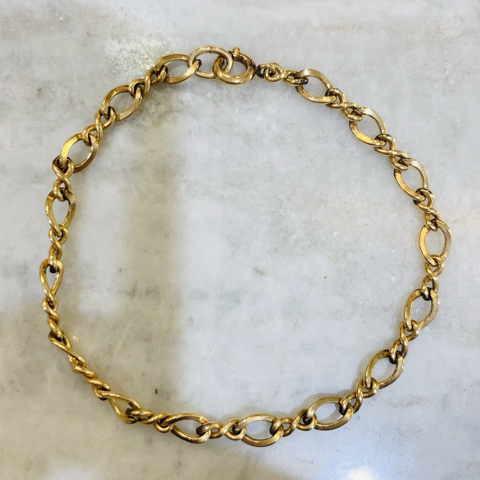 VTG Chain Bracelet 12k Gold Filled 1/20 Charm Link 6mm Spring Ring 4.6gr 7.5”