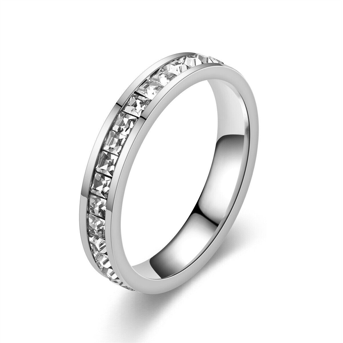 Men Women Stainless Steel CZ Ring Band Size 6-10 Engagement Wedding Gift