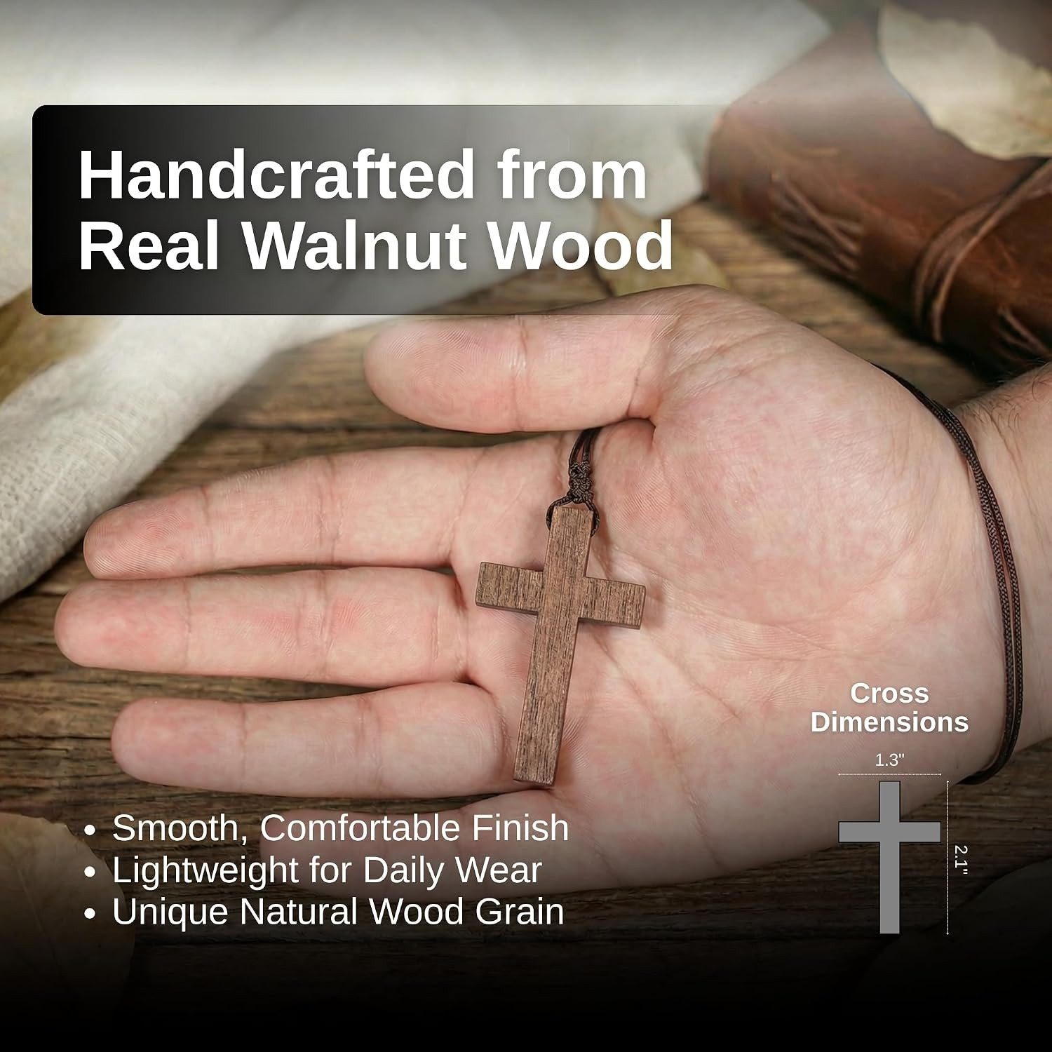 Natural Walnut Wood Cross Necklace for Men & Women – Small Wood Cross Pendant Ne