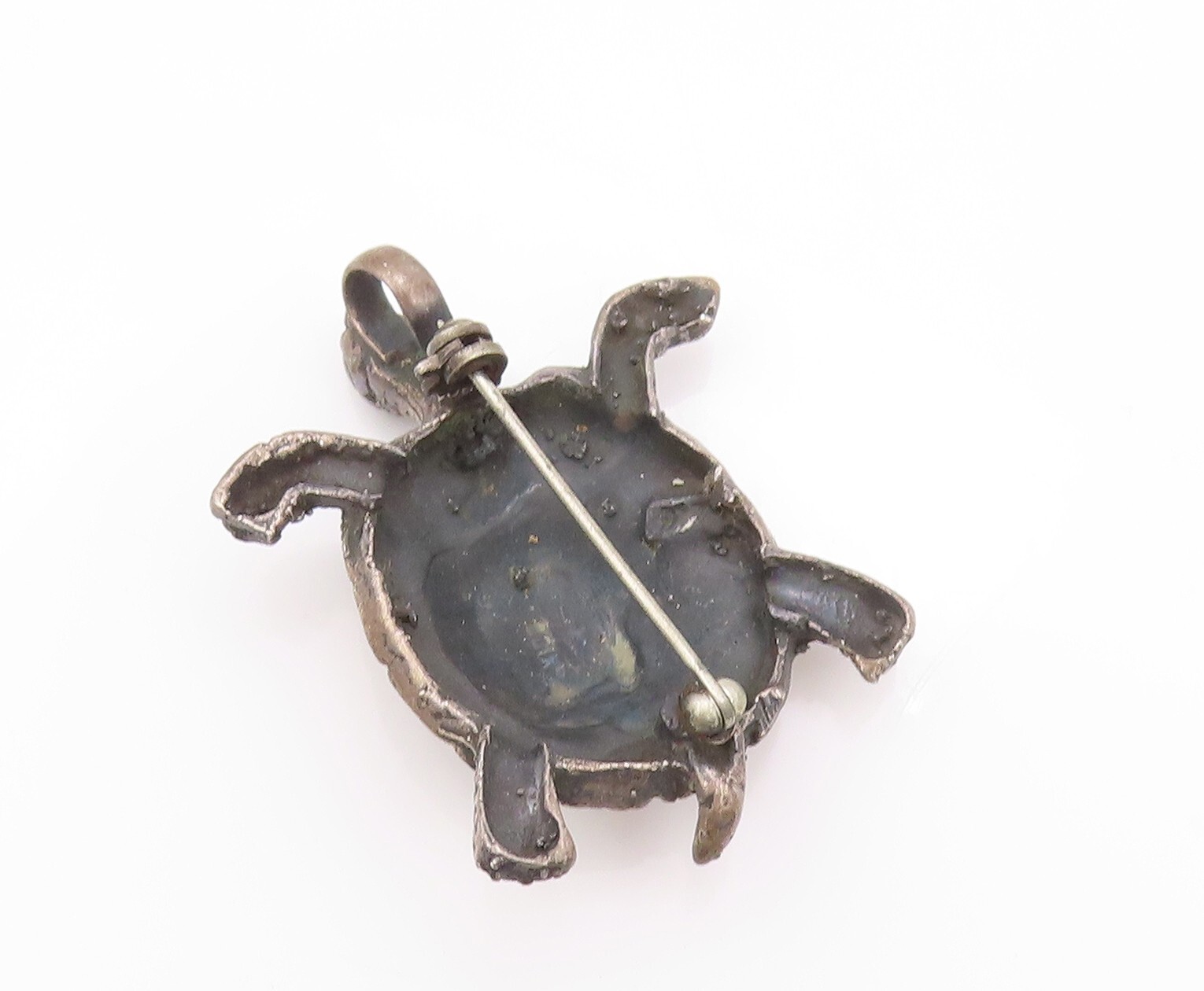 925 Sterling Silver Vintage Brooch Dark Tone Carved Walking Turtle BP11520