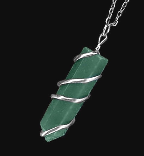 Green Jade Stone Wire Wrap Spiral Pendant Point Chakra Crystal Necklace CHARGED