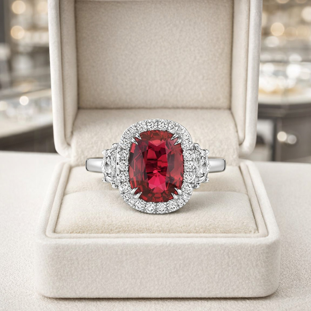 2.80Ct Cushion Natural Ruby Diamond Wedding Gift Ring 14K White Gold Size 6