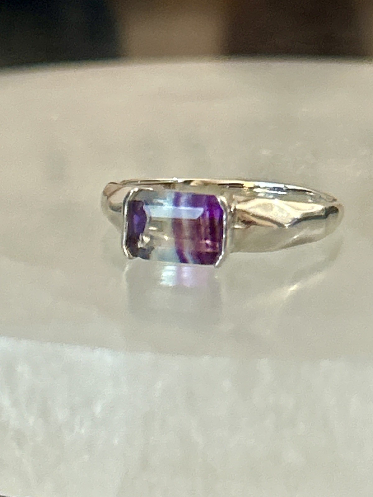 Brand New Bi-Color Blue Purple Fluorite Gemstone 925 Sterling Silver Ring Size 9