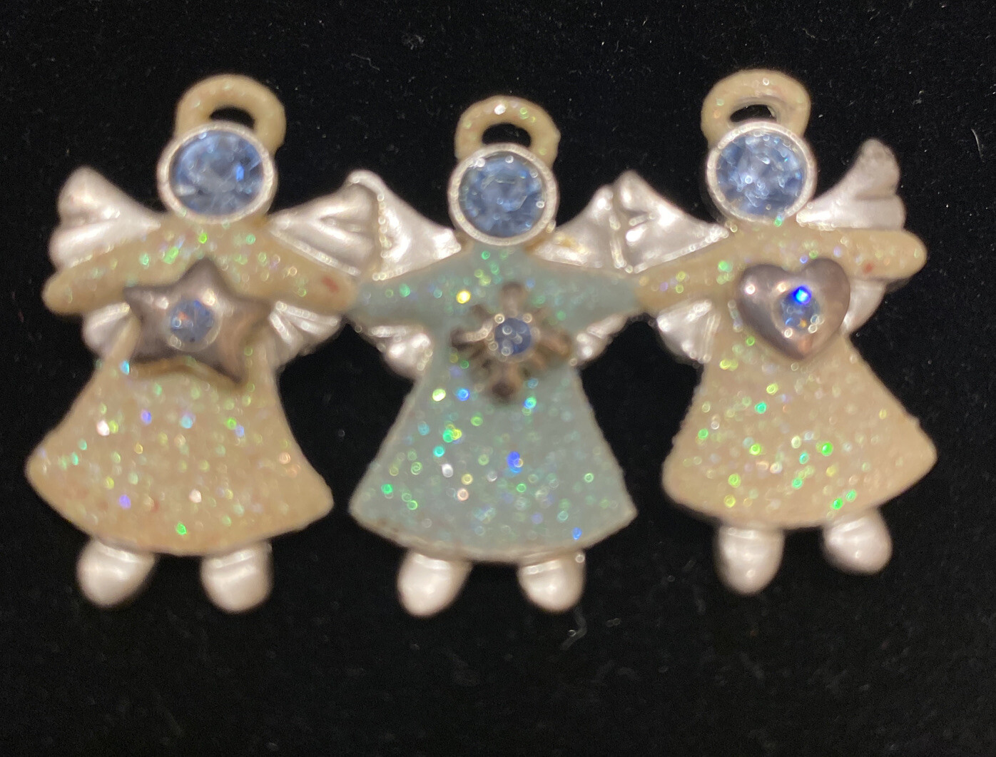 Vintage KC Signed Angel Brooch Pin Blue Rhinestone Enamel SilverTone -P112