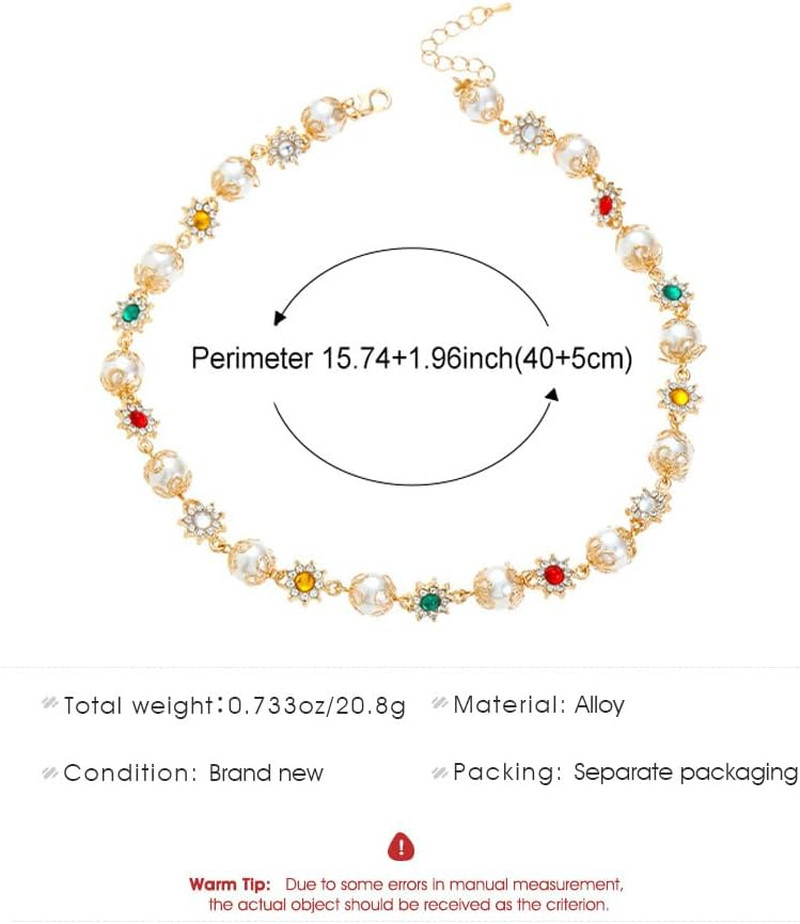 Dainty Pearl Necklace for Women Luxury White Pearl Choker Necklaces Colorful Gem