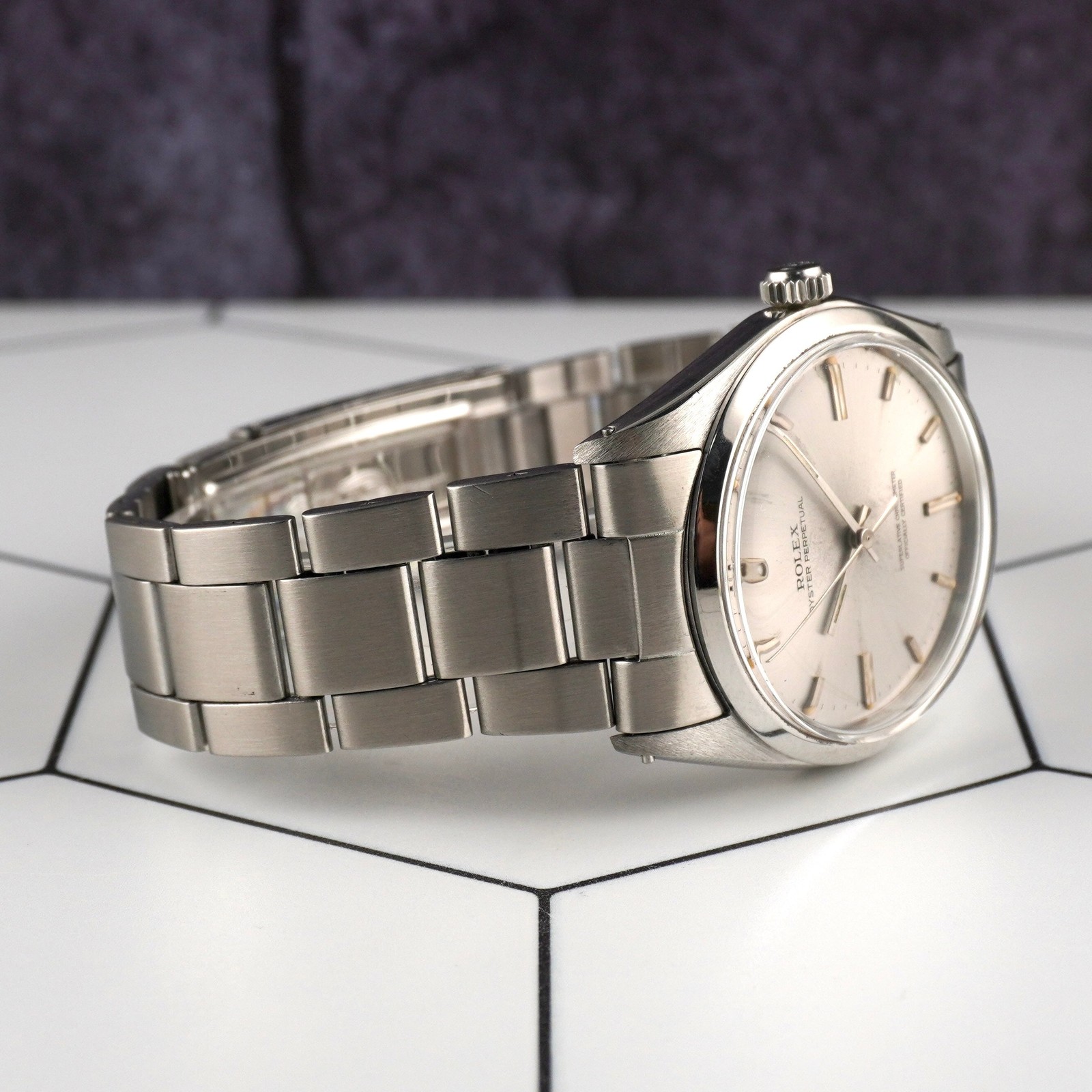 Rolex 36mm Datejust Mens Steel Engine-Turned Oyster Grey Dial Watch 1603