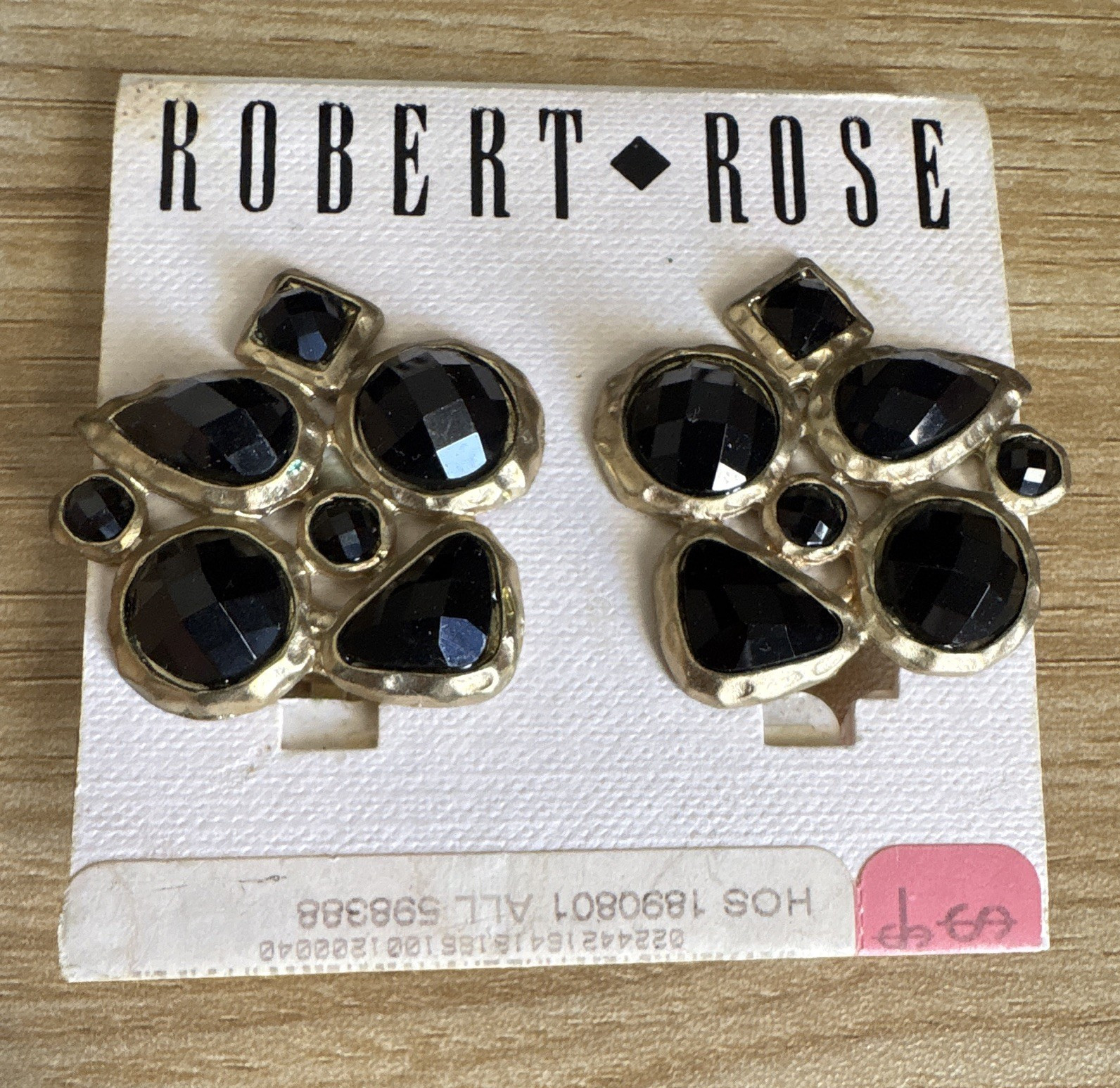 Robert Rose Gold Tone Black Crystal Flower Clip-On Earrings Lobe
