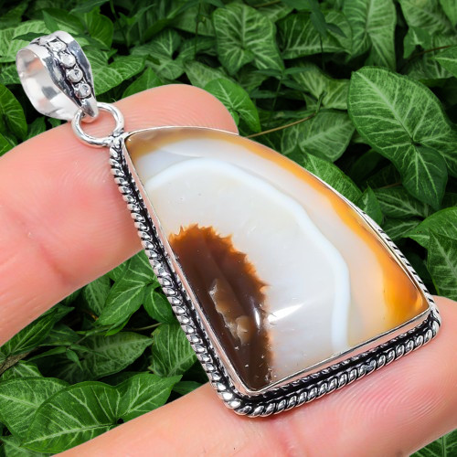 Natural Crazy Lace Agate Gemstone 925 Sterling Silver Pendant 2.40″ q740