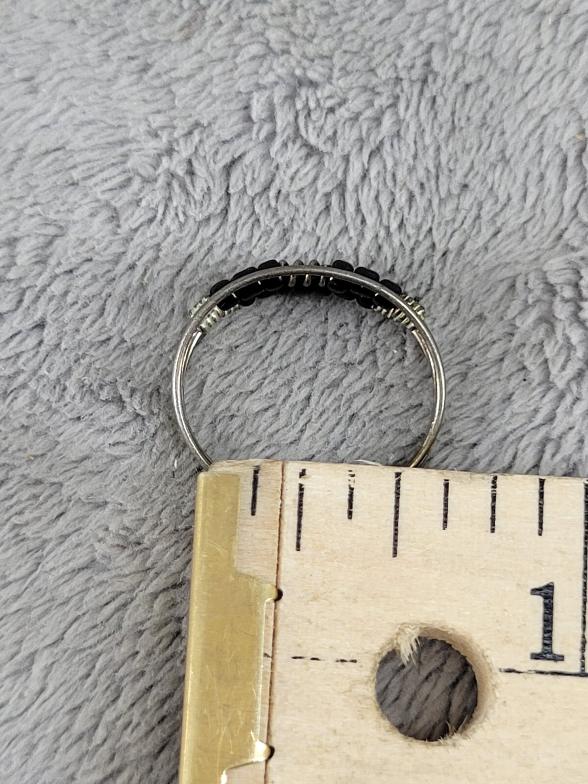 Vtg Adjustable Sterling Silver Wire Wrapped Black Beads Ring Boho Jewellery