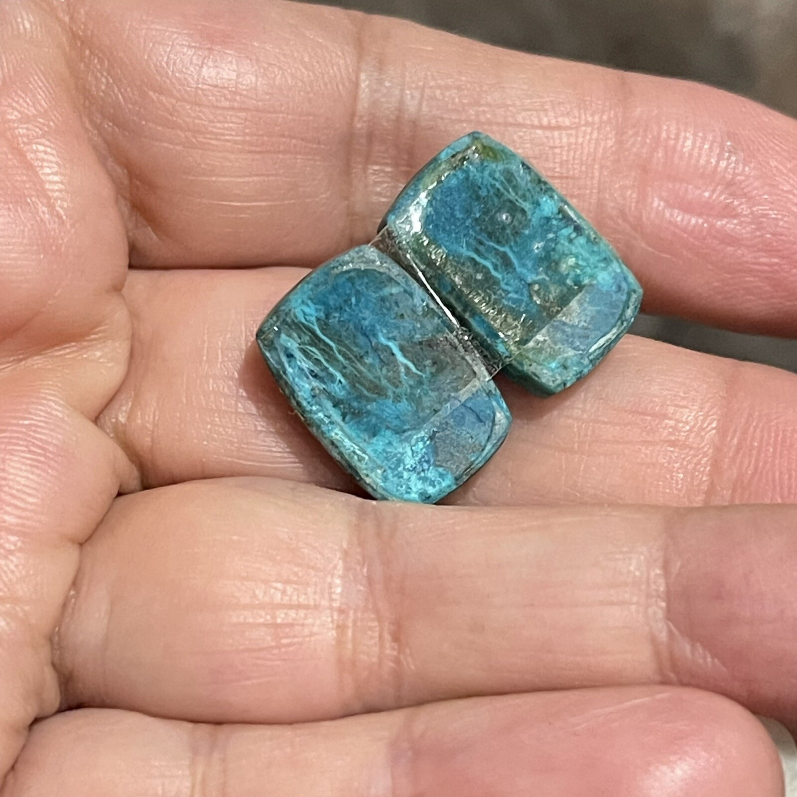 19.6ct 14.3×11.5×4.3mm Pair Of Rare Blue Shattuckite Rectangle Cabochons Gems