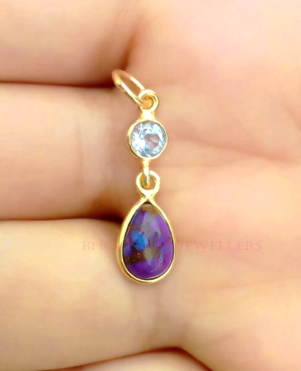 Purple copper Turquoise And Blue Topaz Gold charm Necklace ,18k- Gold Charm
