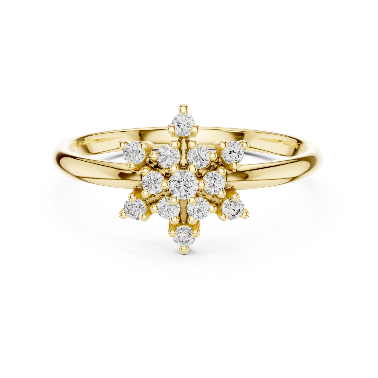 Round Certified Natural 13 Pc Diamond Luxury Designer Style Ring 14K Gold Over
