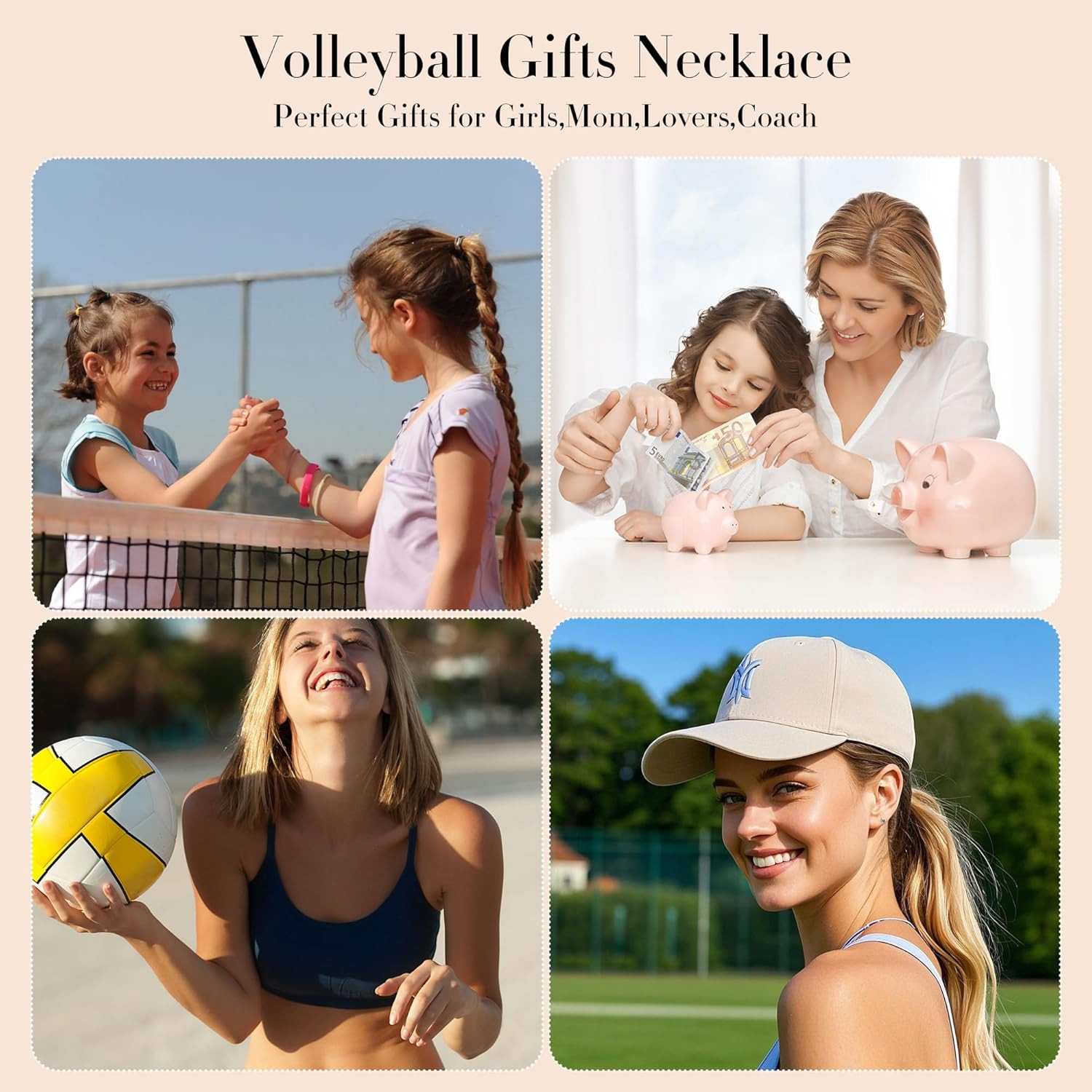 Volleyball Necklaces Gifts for Women Teen Girls, 18K Gold Plated Volleyball Pend