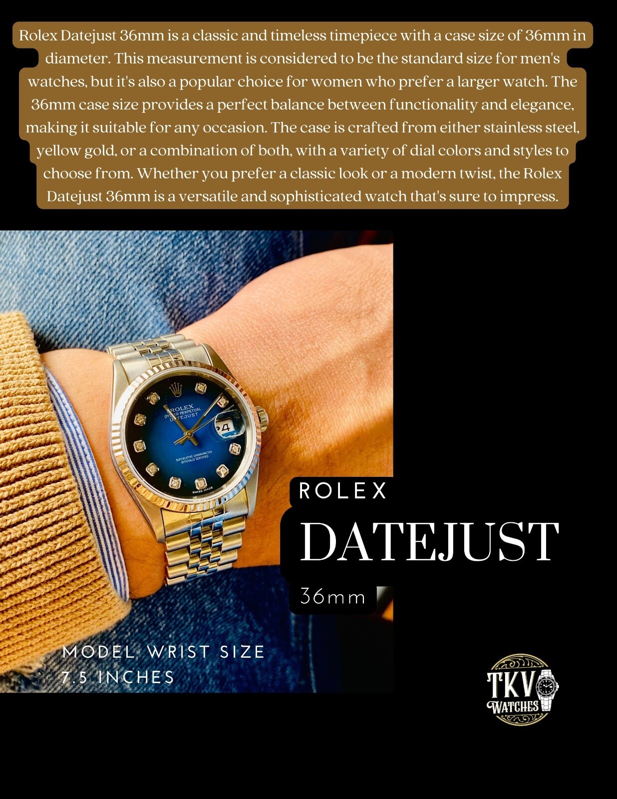 ROLEX MENS DATEJUST BLUE DIAL WHITE GOLD & STAINLESS STEEL 36MM WATCH 1601