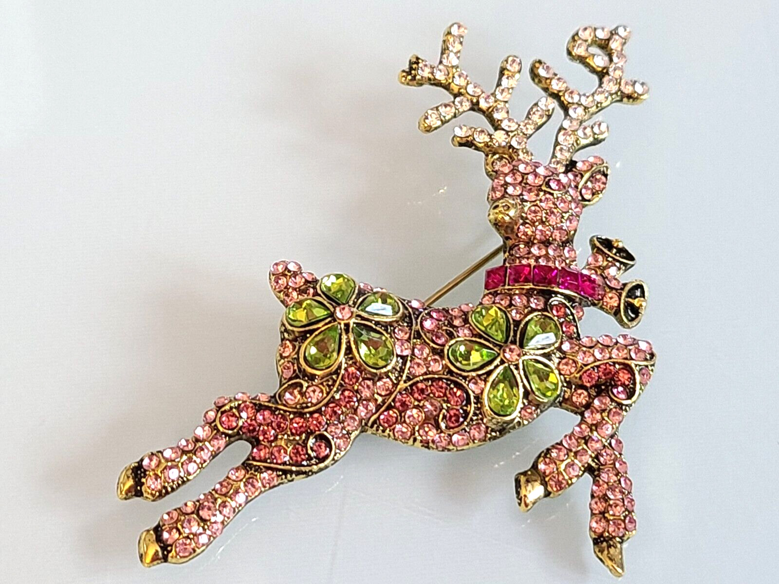 SALE UNBRANDED RARE PINK GREEN HEIDI DAUS “Pretty Prancer” Reindeer Brooch