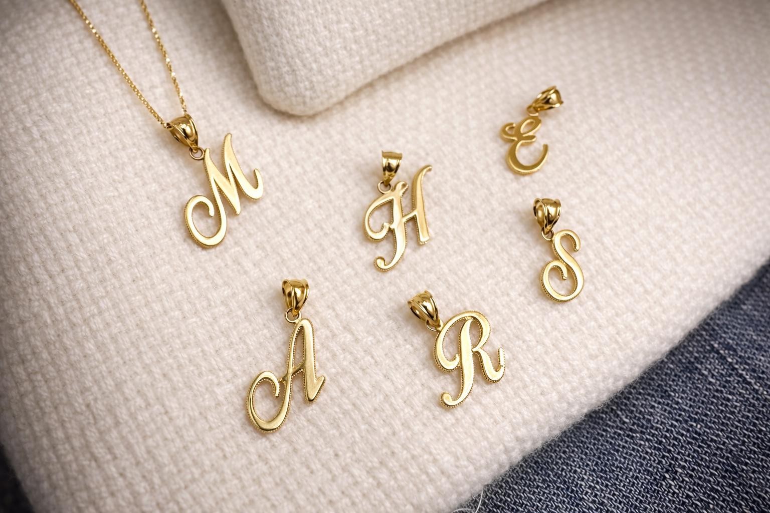 14k or 10k Solid Gold Cursive Initial Pendant, Cursive Letter Charm, Stamped