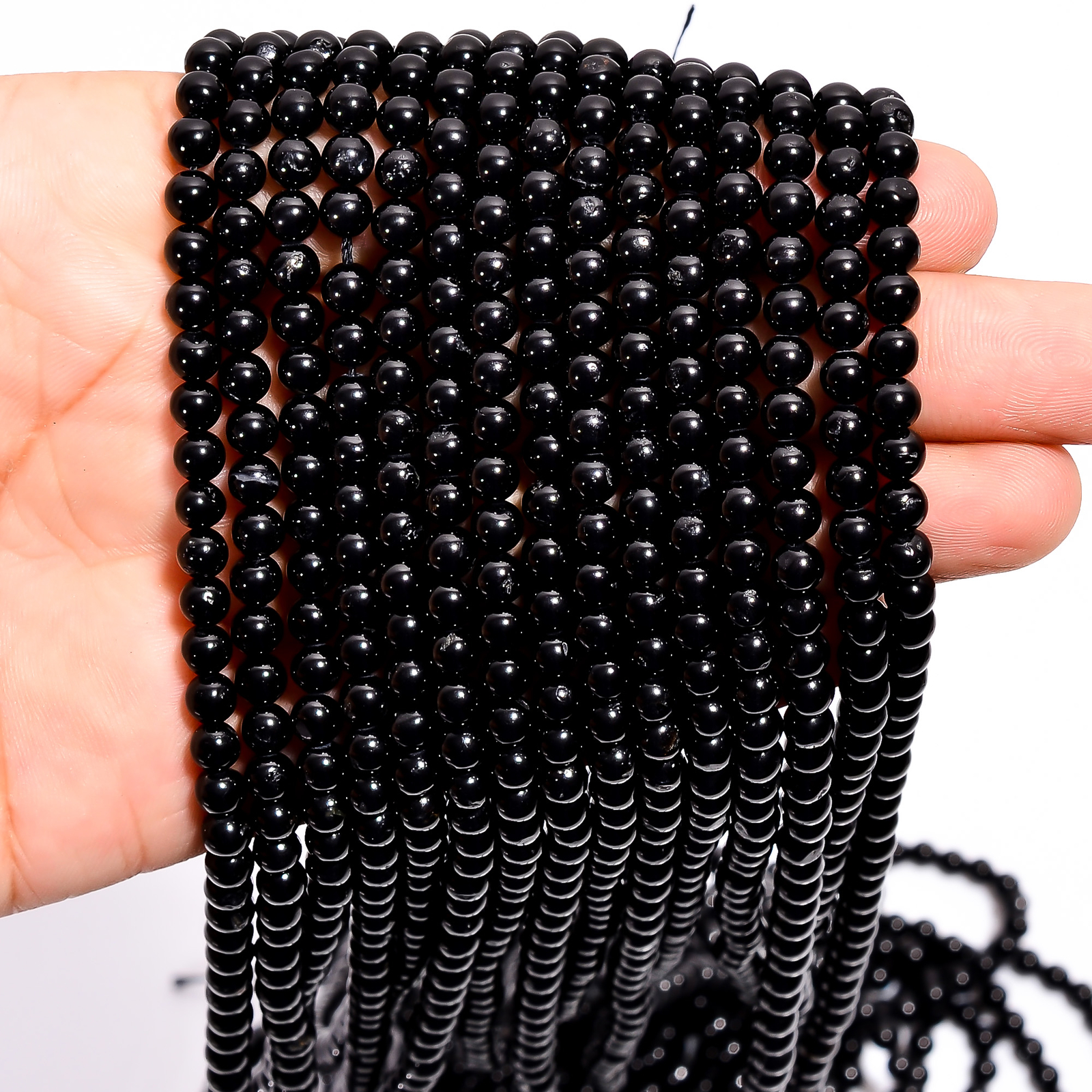 Natural Black Tourmaline Gemstone Round Smooth Beads 4X4.5 mm Strand 15″ EB626