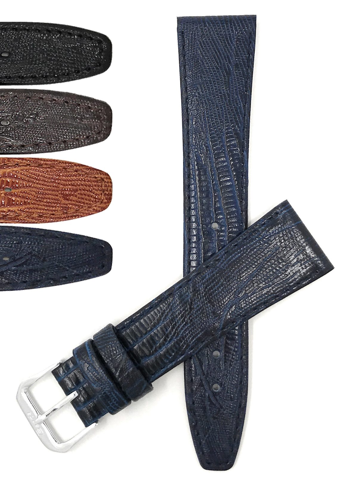 Bandini Watch Band, Leather Strap, Lizard Pattern, 10mm, to 20mm, Odd Sizes too