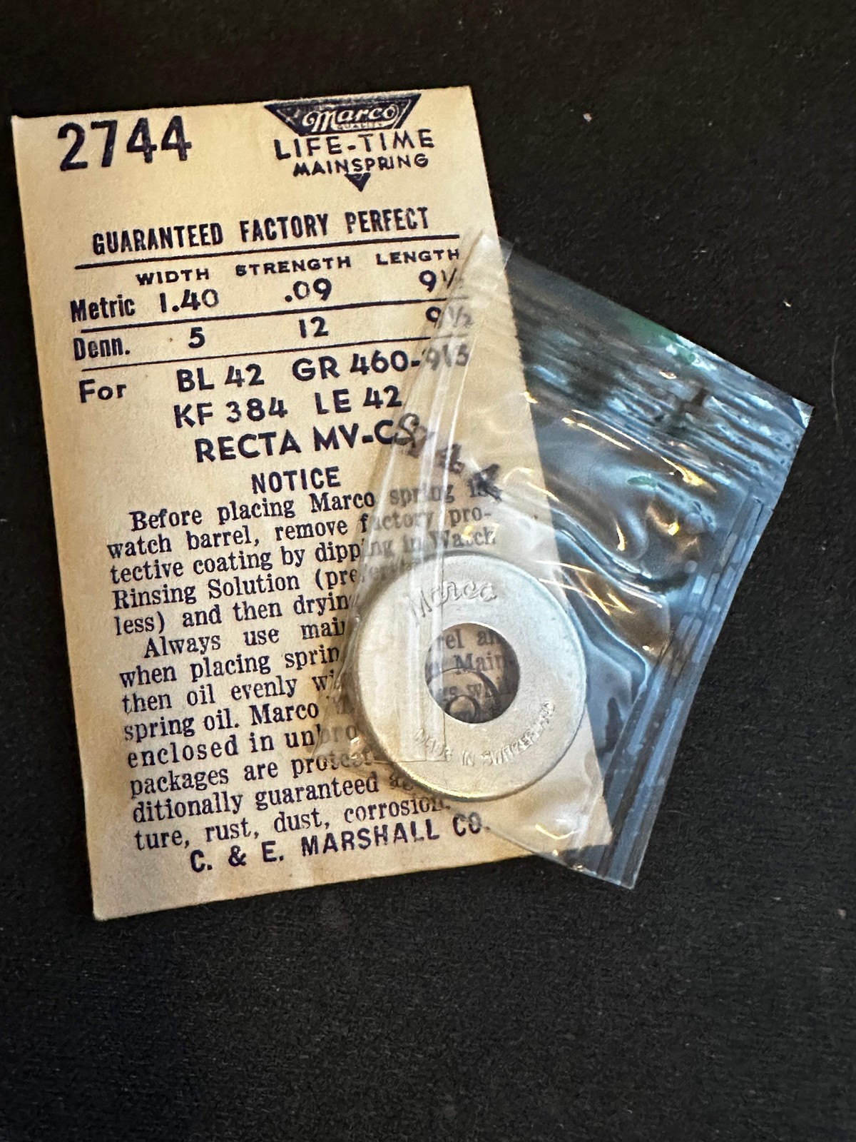 Marco Mainspring #2744 for Gruen 460, 915, Kurth 384, LeCoultre 42, Recta MC-C –