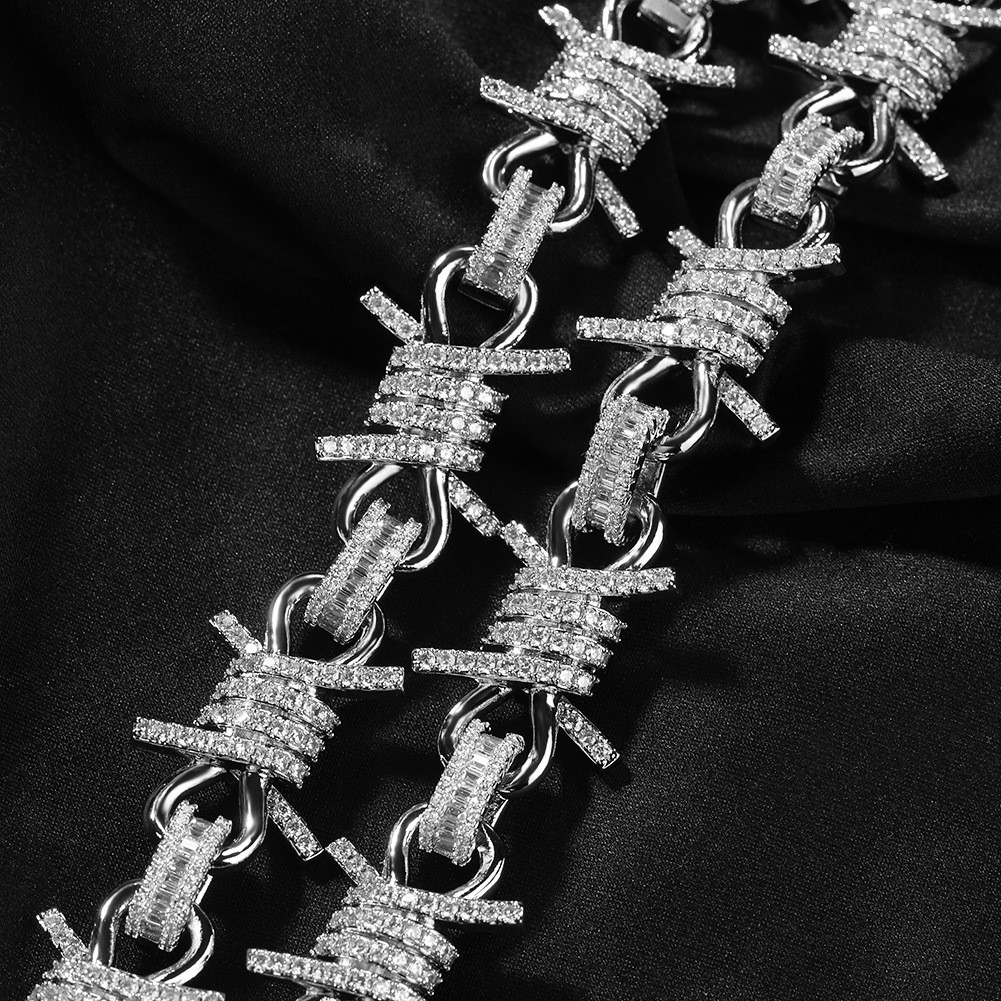 Sparkling Barbed Wire Chain Silver Gold Hip Hop CZ Bling Barbwire Necklace