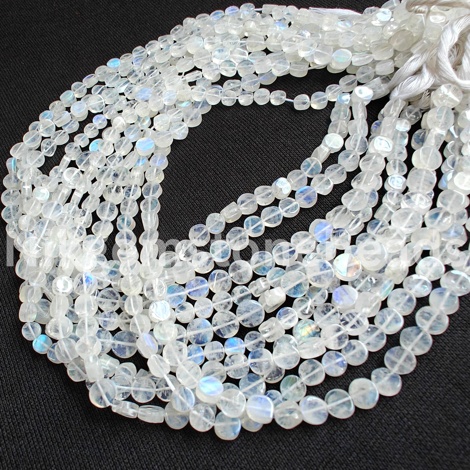 Natural Blue Fir Rainbow Stone, Briolette Faceted Coin Cut Beads, 5.50-5.75 MM.