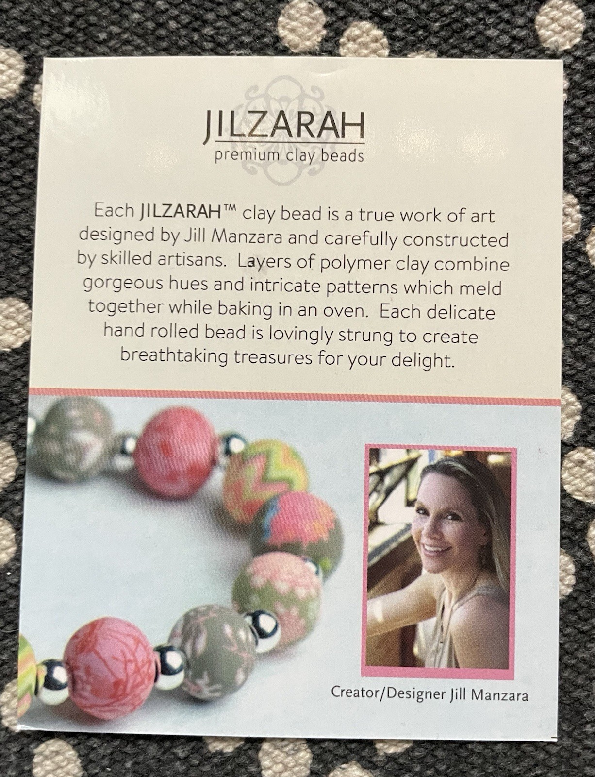 JILZARAH Handmade Polymer Clay Beaded Stretch Bracelet, Gray/White Dangle Charm