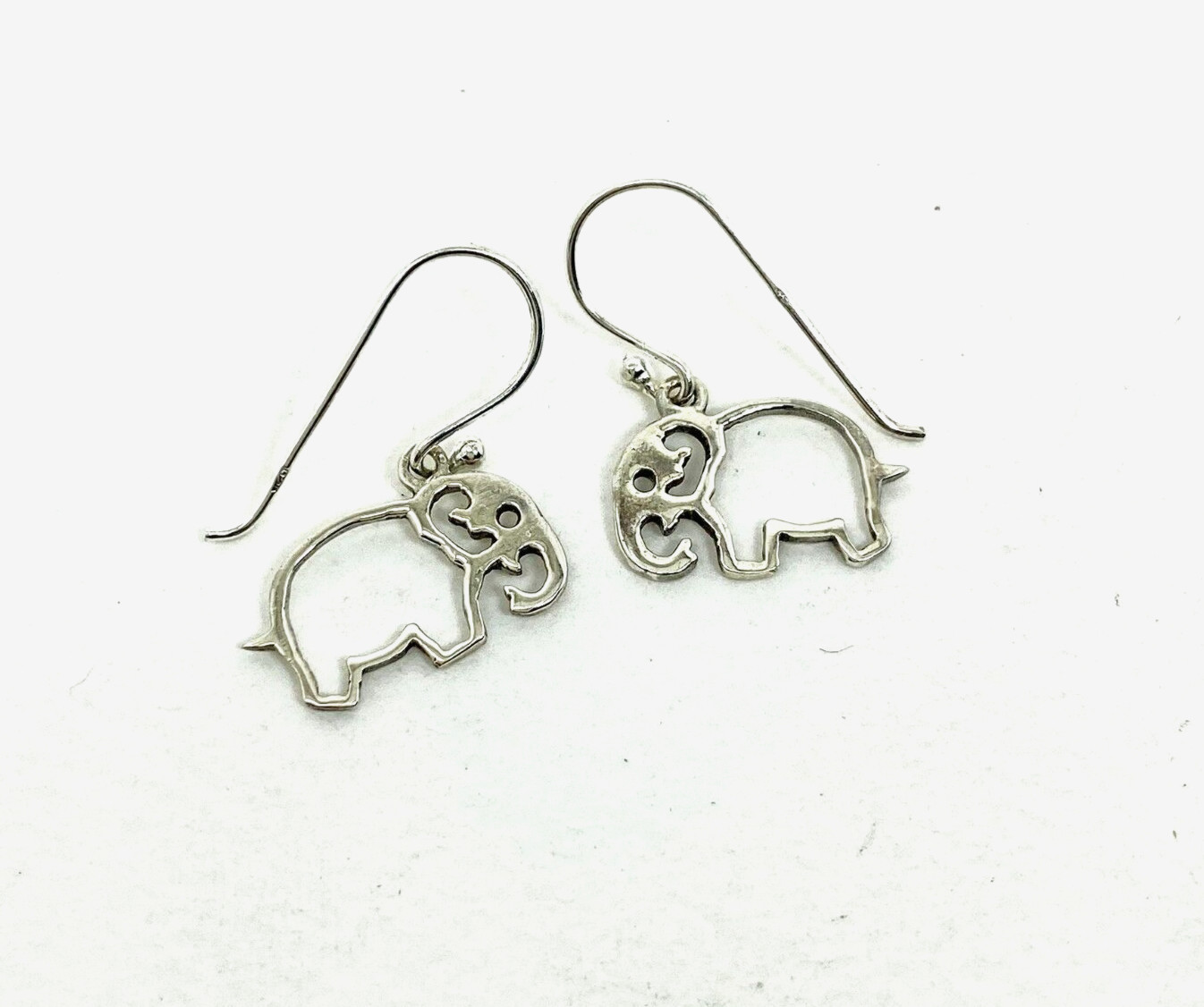 Minimalist Cutout Elephant Drop Earrings 925 Sterling Silver, Handmade Jewelry