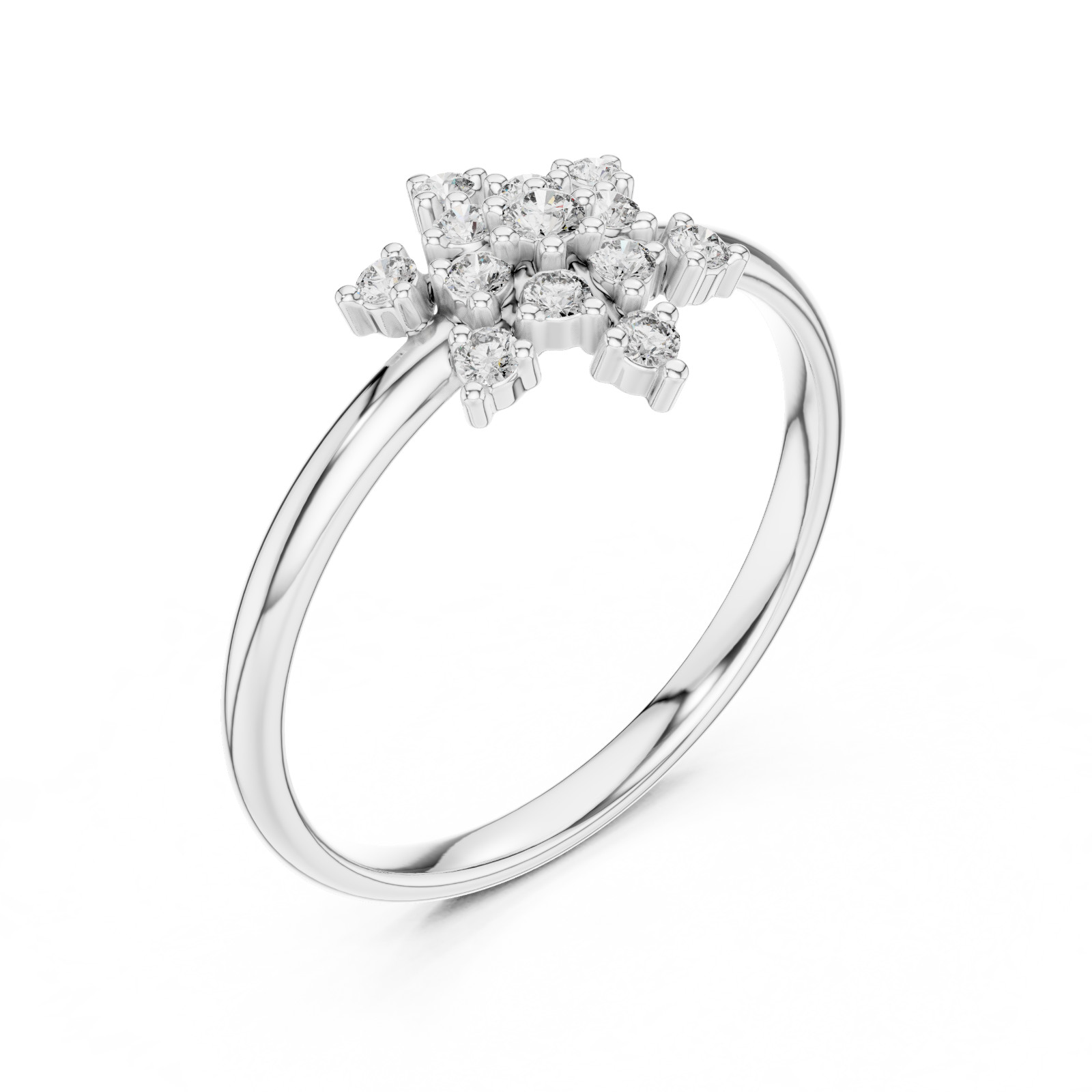 Round Certified Natural 13 Pc Diamond Luxury Designer Style Ring 14K Gold Over