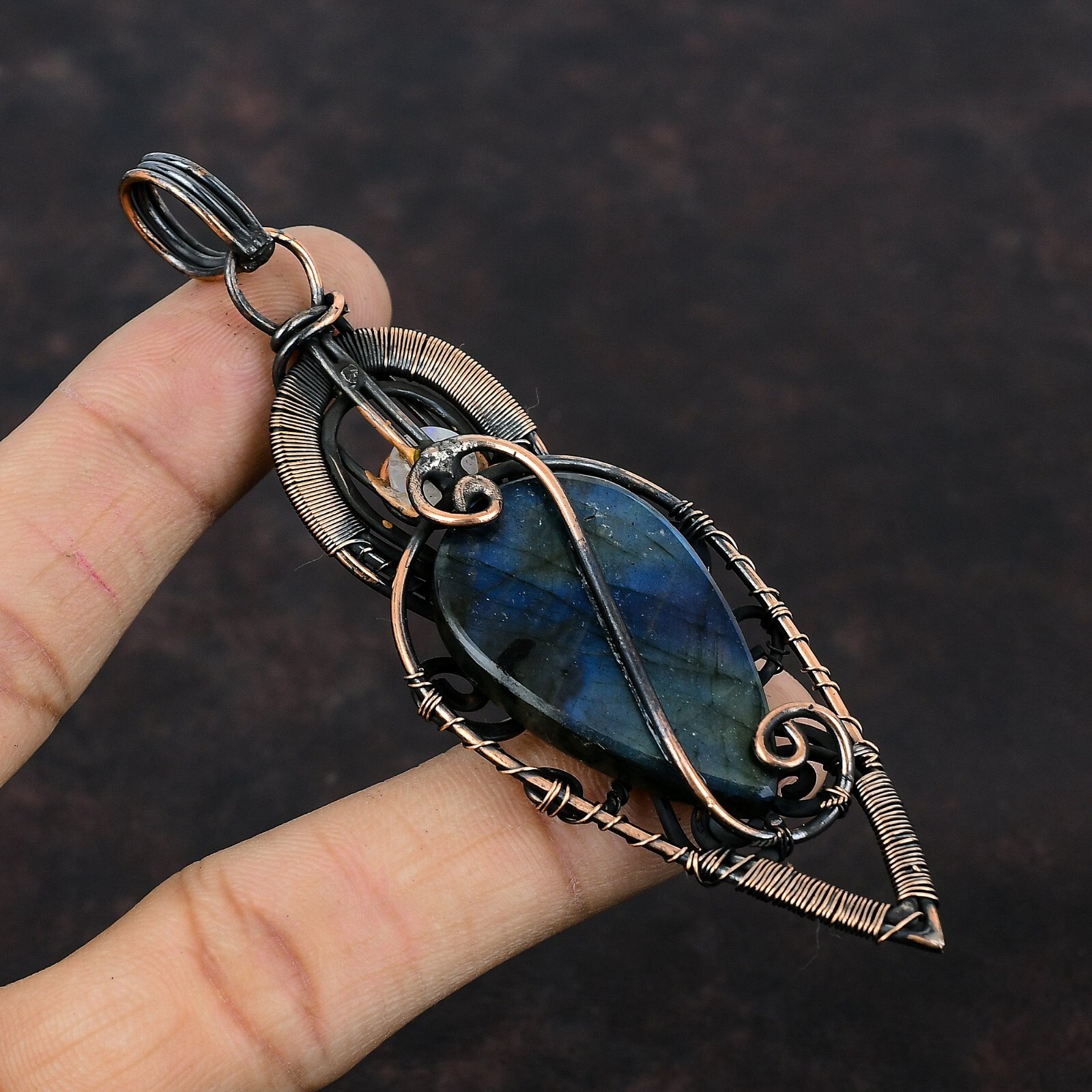 Labradorite Wire Wrapped Pendant Handcrafted Copper Dailywear 4.06″