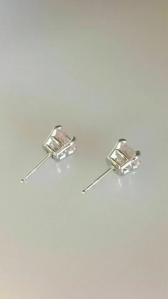1Ct Lab Created Round-Cut Pink Diamond Stud Earrings 10K White Gold Finish
