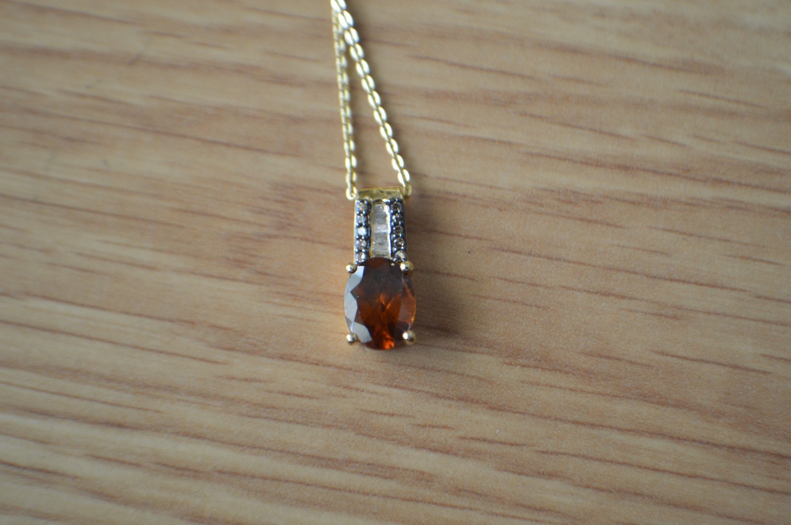 2.00ct Hessonite Garnet / Diamond Pendant with 20″ Chain 18k YG over Fine Silver