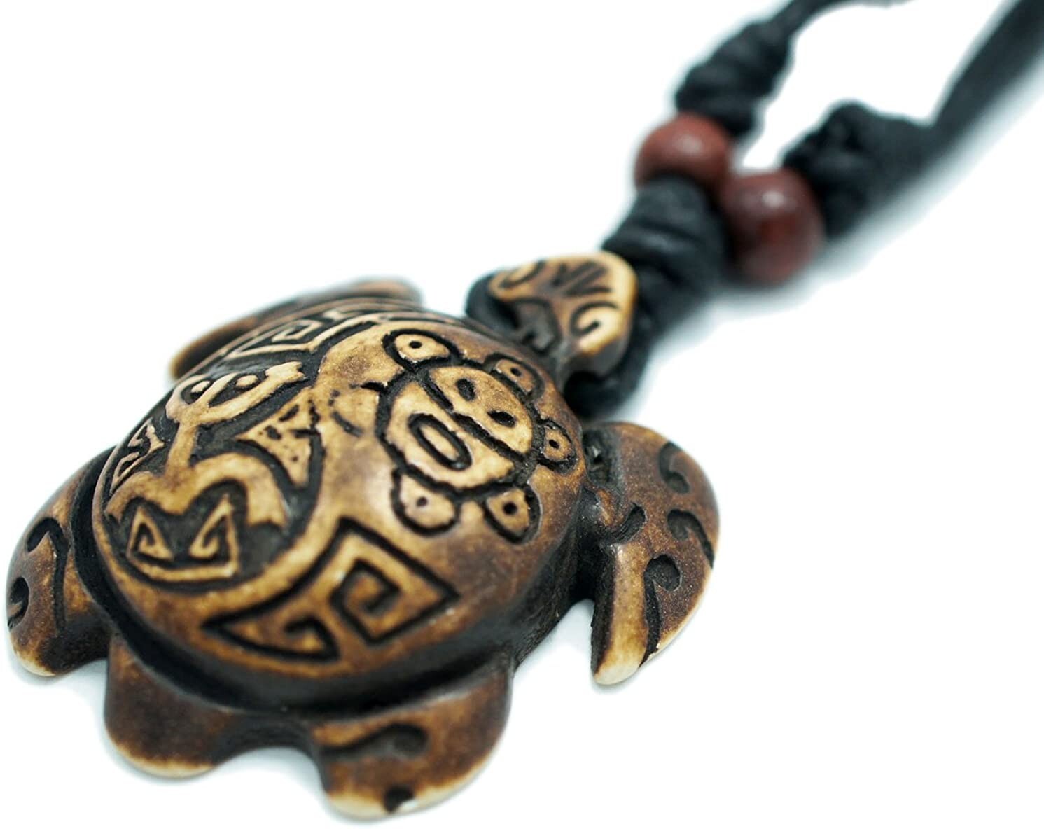 Lot of 2, White & Brown Wood Turtle Pendant Rope Necklace, Sun, Cotton Cord