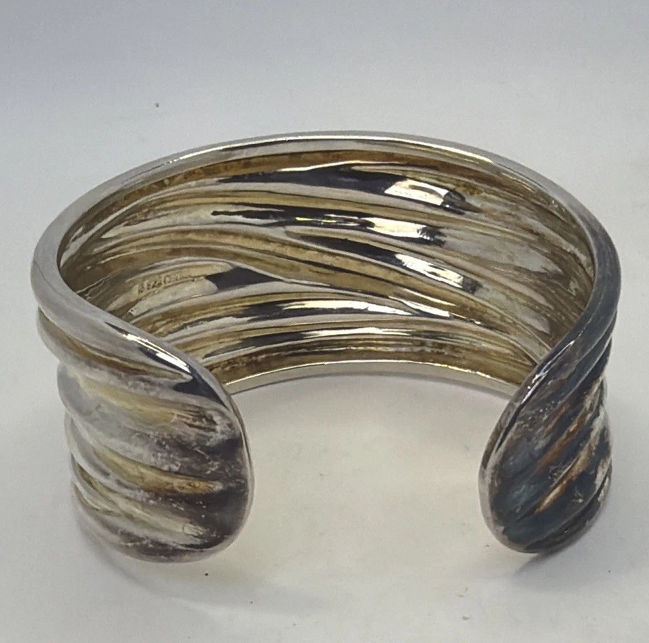 Vtg Ross Simon Ribbed Wide Sterling Silver Cuff Bracelet Weighs 59grams