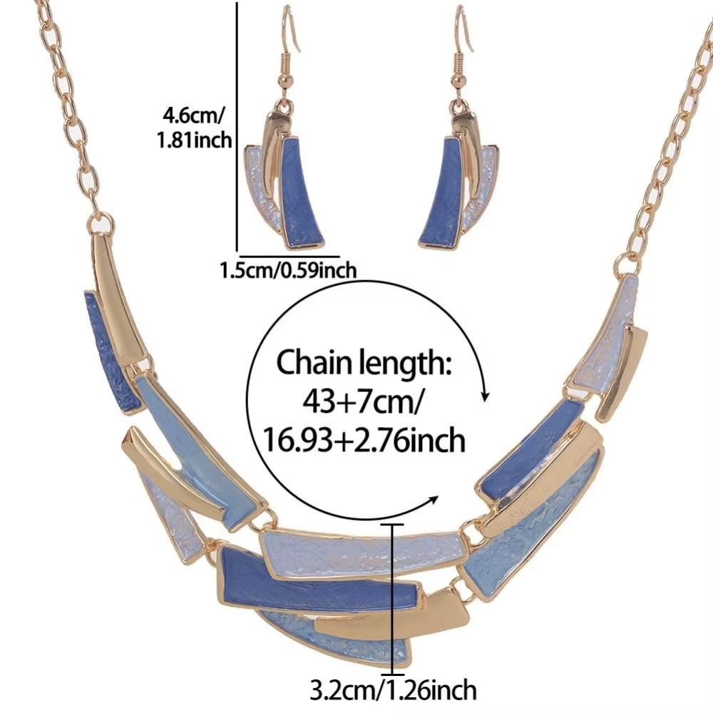 Layered Geometric Enamel Jewelry Set Necklace Earrings Zinc Alloy Elegant Gift