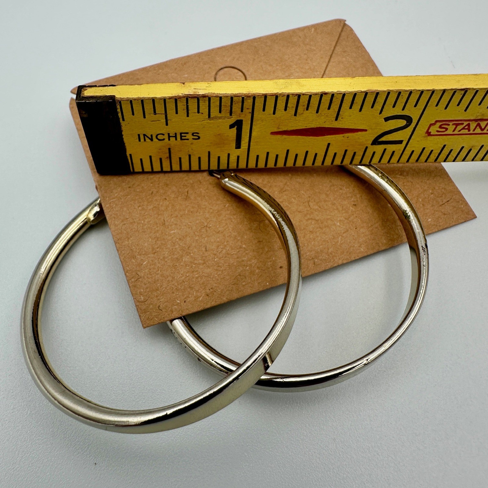 Silver Tone Tapered Hoop Earrings Latch Back 1.5 Inch Medium Hoops