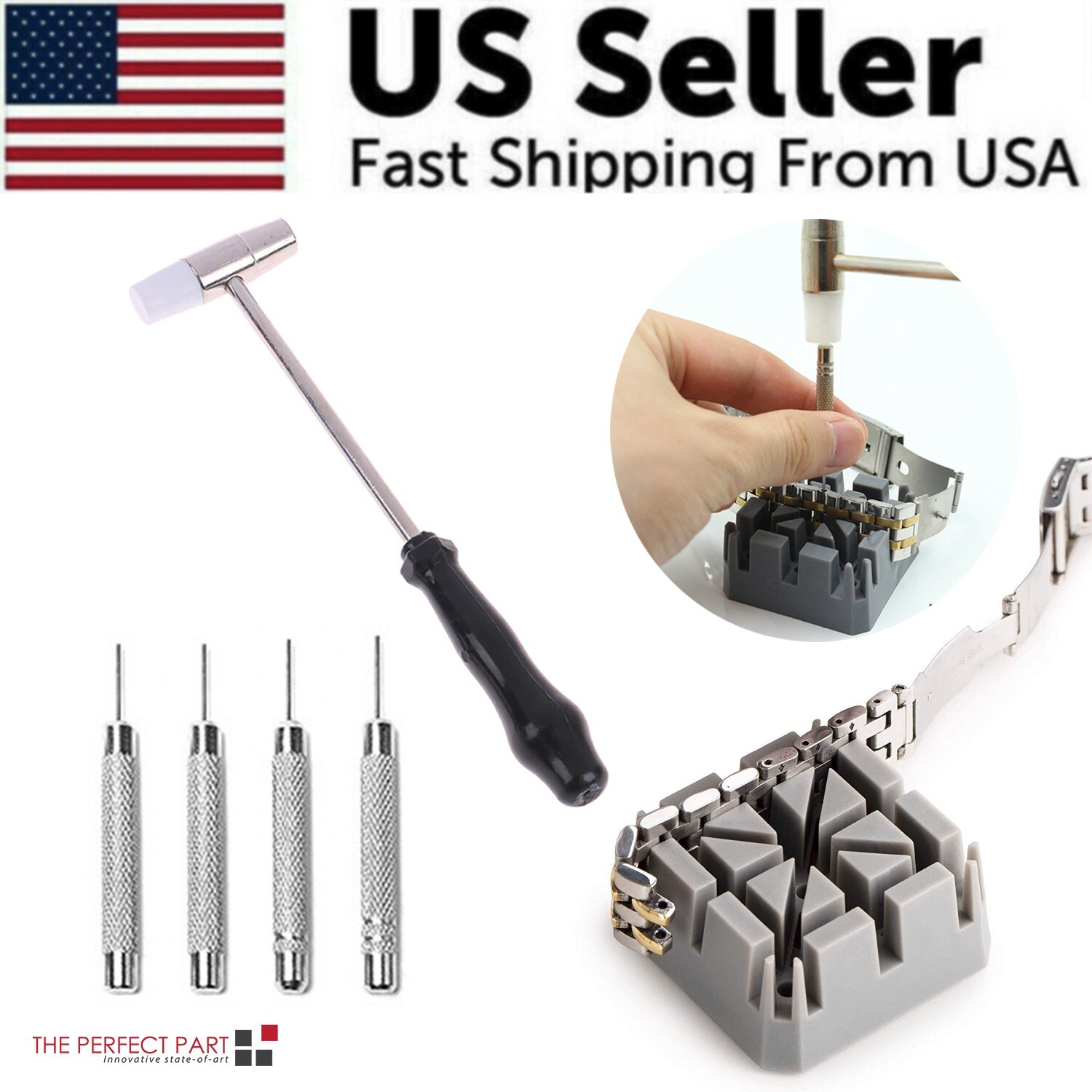 Watch Repair Band Link Remover Tool Kit – Hammer Punch Pins Watch Strap Holder