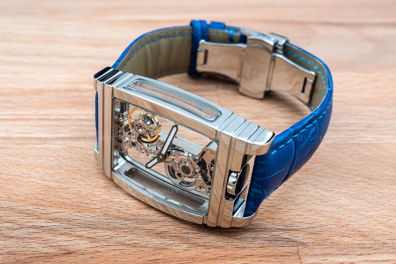Mens Silver Bridge Manual Mechanical Watch – Blue Leather Strap Gift