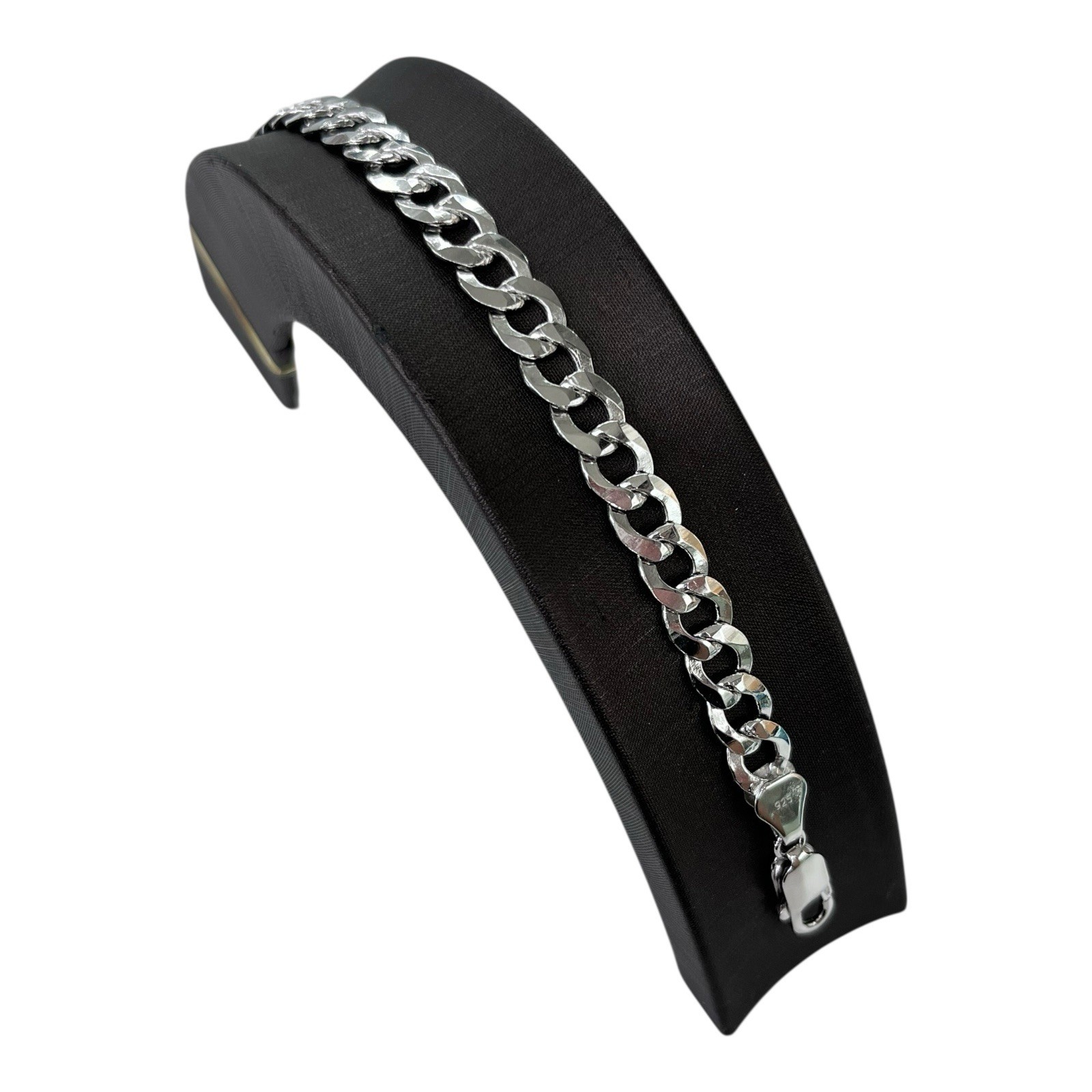 Silver 925 Curb Flat Curb Link Mens Bracelet 13.86 Grams 21.5cm 8mm Wide. New