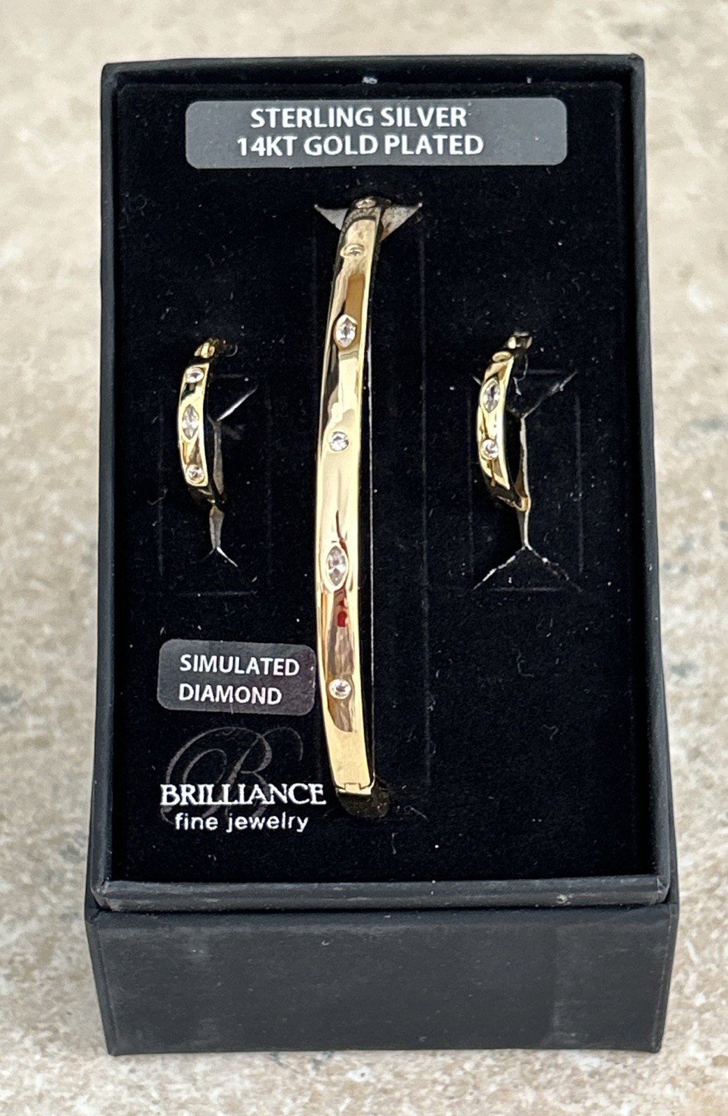 Brilliance Fine Jewelry 14K Gold Plated Sterling Silver Bangle & Earring Set NIB