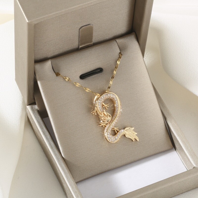 Women’s Fashion Jewelry Cubic Zircon Gold Dragon Pendant Necklace 480