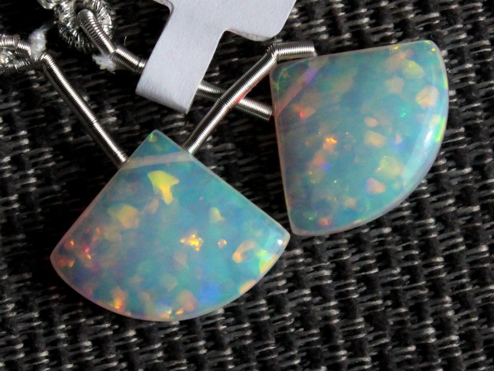 12.30ctw White Opallite Smooth Plain Fan Briolette Pair Beads