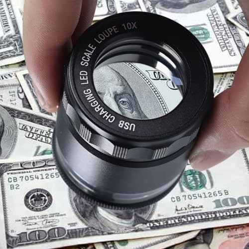 10X Rechargeable Jewelers Loupe Magnifier with LED Lights and 3 Reticle Scales