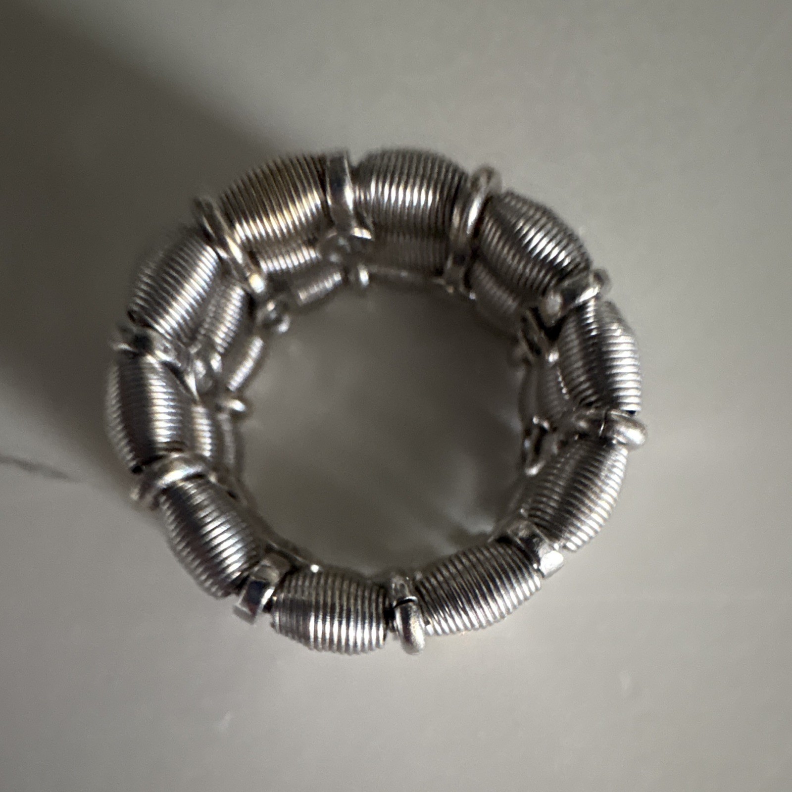 Silver Tone Metal Coiled Wire Band Ring Size 7 Stackable No Stone