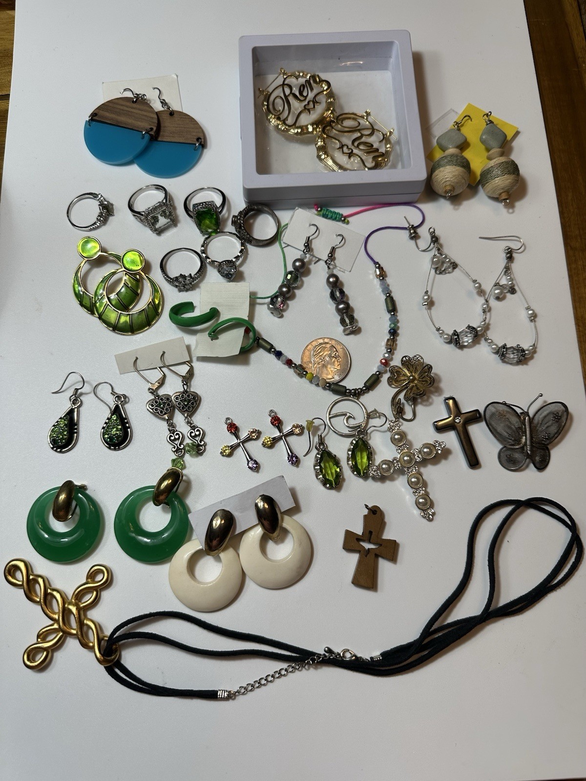 Multicolor Crystal Mixed Lot Earrings Rings Necklace Pendant Brooch 40 Pc
