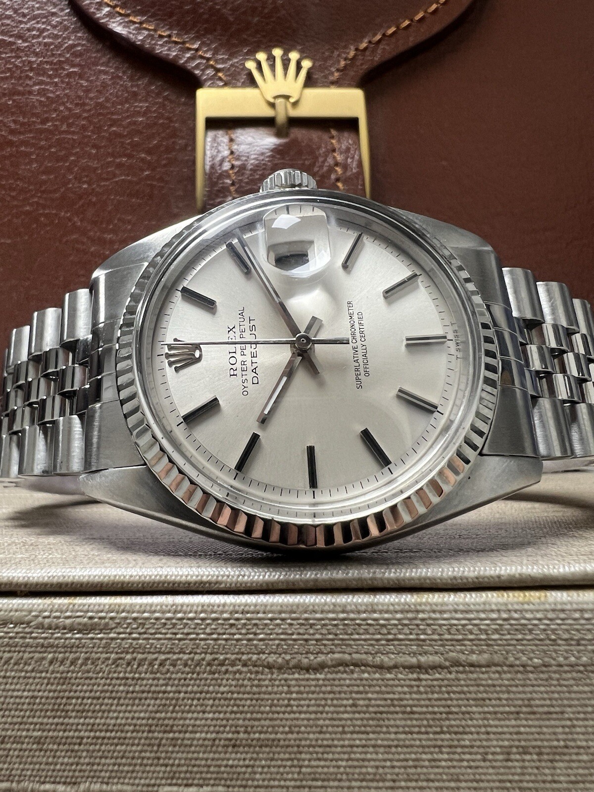 Mens Rolex Datejust White Gold Stainless Silver Dial 36mm Watch 1601